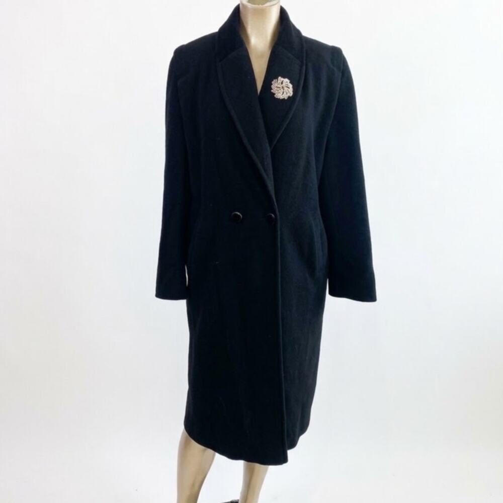 Vintage Preston & York 100% Merino Wool Overcoat Black Size 8 Made in USA